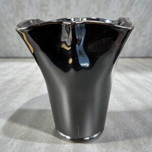 Vintage Mid Century Black Art Glass Vase Vessel Swung Glass Container Decorative